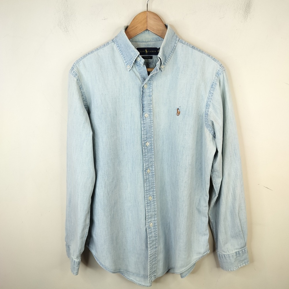 Ralph Lauren Vintage Button Down Shirt Mens Medium Classic Fit Denim Light Blue